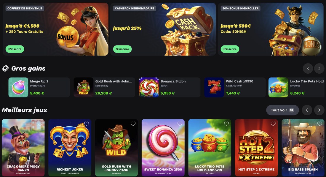 Lobby du casino mobile BetOnRed