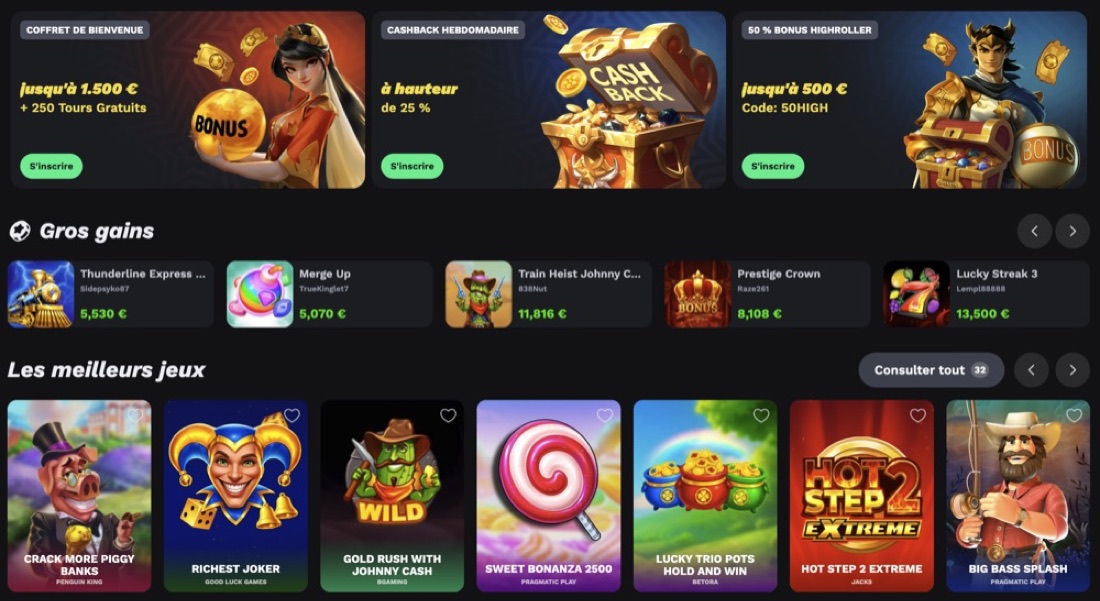Lobby du casino mobile BetOnRed